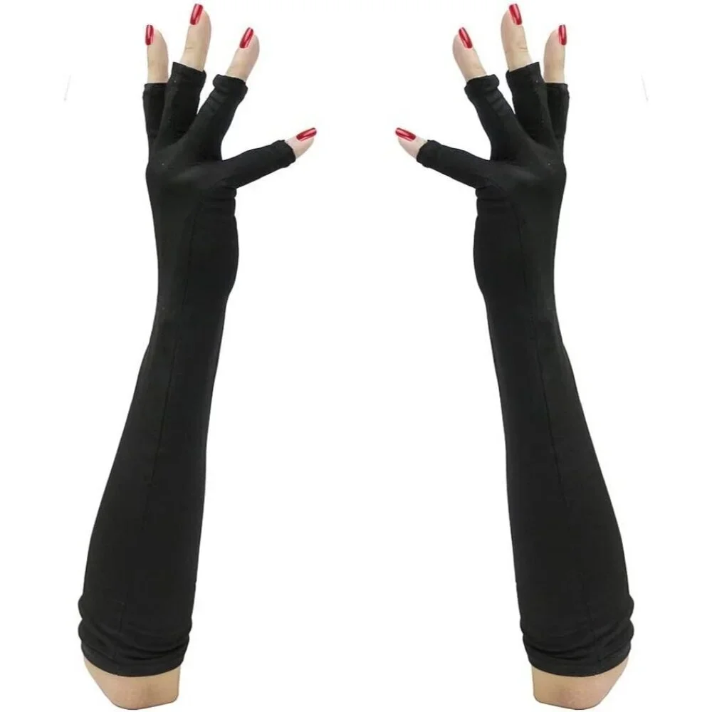 Women's Elegant Fingerless Protection Nails Black Long Gloves Halloween Fashion